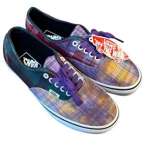 VANS Authentic Prep Sneakers Acid Mixed Plaid Canvas Lace Up Shoe Purple M7 W8.5